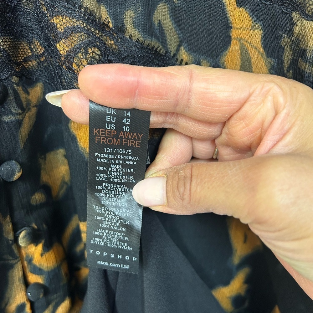 Top Shop Abstract Floral Elegant Black and Orange Maxi Dress - Picture 8 of 9